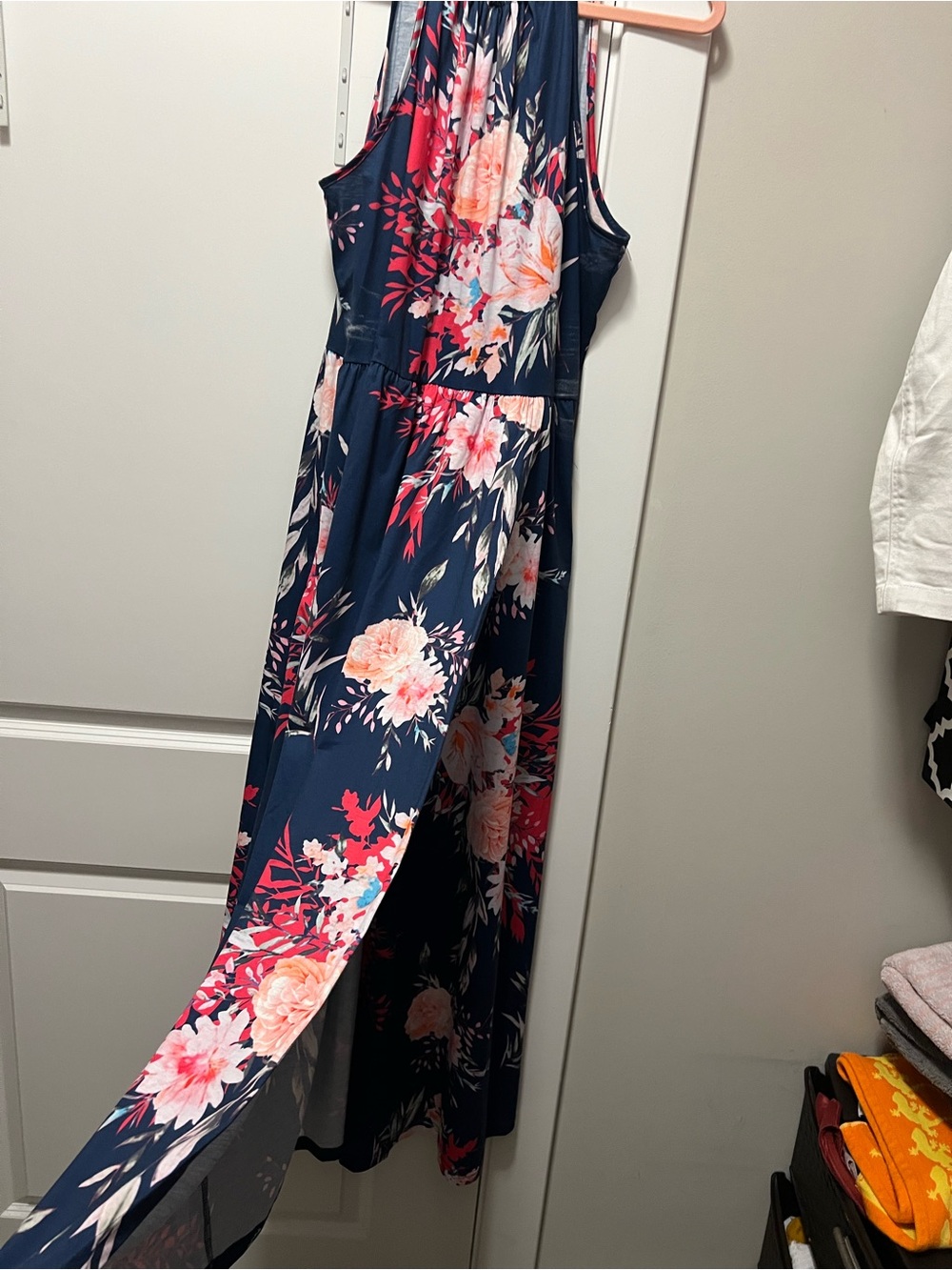 Navy Floral Halter Maxi Dress